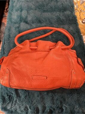 Cole Haan Orange Pebbled Leather Shoulder Bag